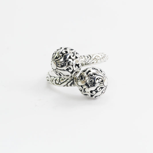 Ball ring bypass 925 sterling silver decorated with swirl filigree