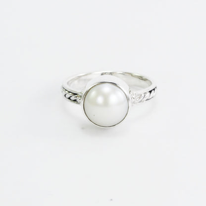 Fresh water pearl ring set in 925 sterling silver, cable rope ring with pearl