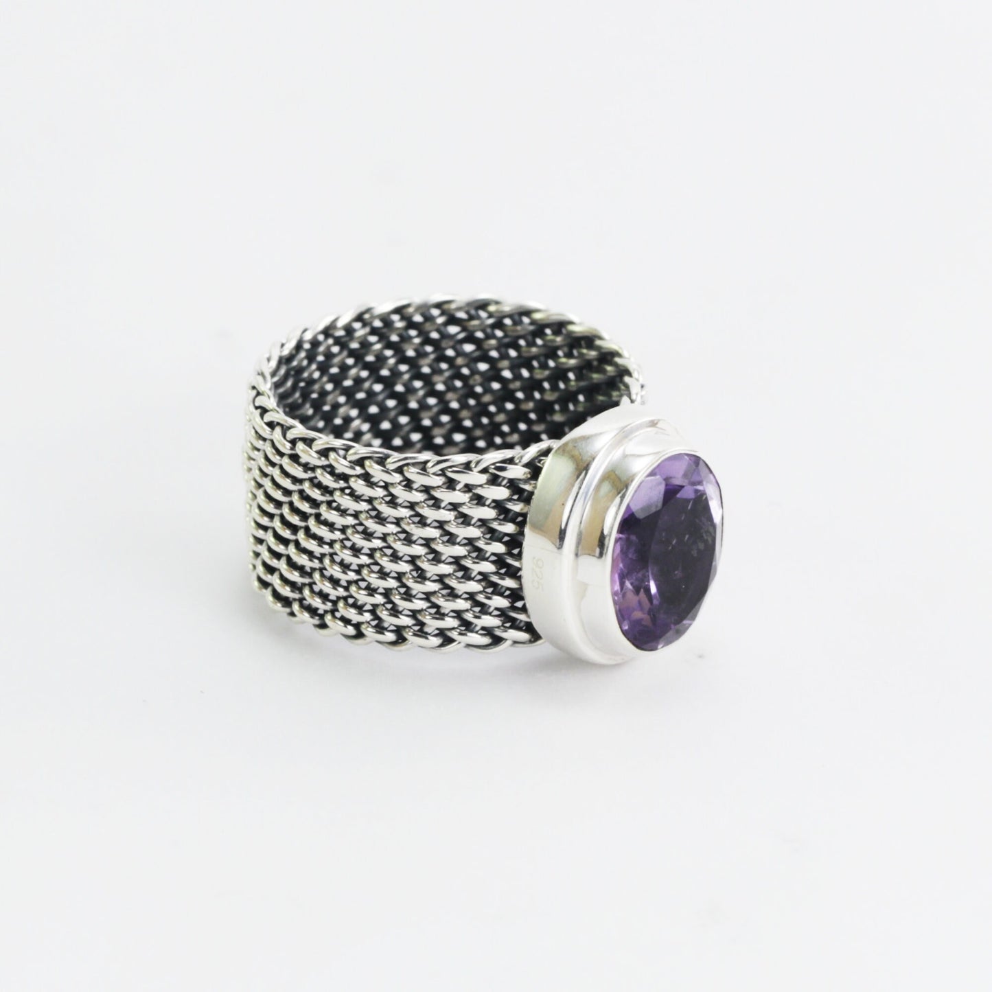 woven chain ring 925 sterling silver with genuine amethyst, citrine ring
