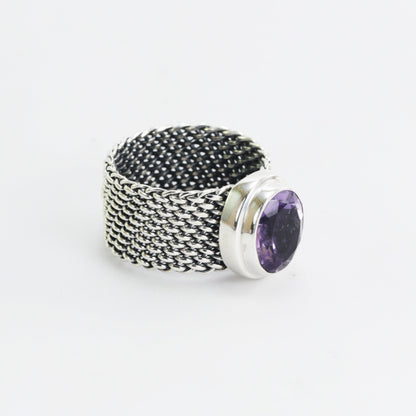 woven chain ring 925 sterling silver with genuine amethyst, citrine ring