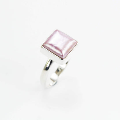 Ping mabe pearl ring set in 925 sterling silver, square pearl ring