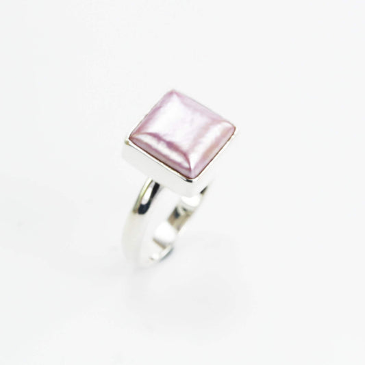 Ping mabe pearl ring set in 925 sterling silver, square pearl ring