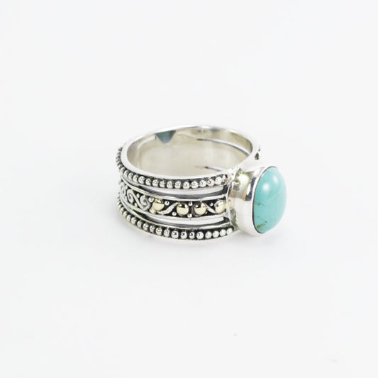 Turquoise ring 925 sterling silver with 18K gold accent and filigree art, amethyst ring, citrine ring, wide band ring