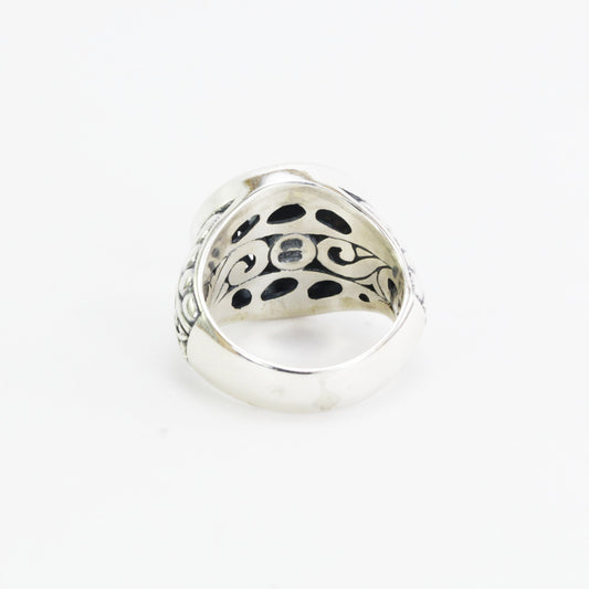 signet ring 925 sterling silver decorated with Bali carving filigree art