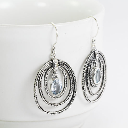 blue topaz earrings dangle drop 925 sterling silver decorated with dragon bone chain
