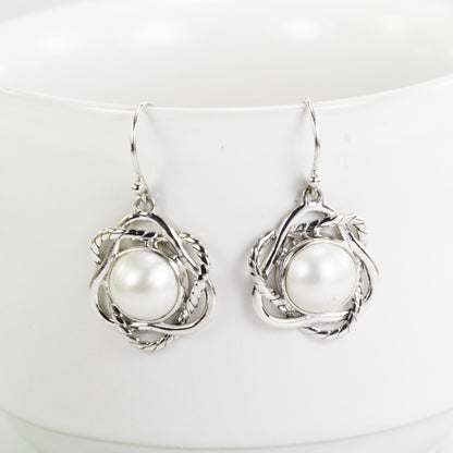 White mabe pearl earrings set in 925 sterling silver, 12 mm mabe pearl earrings