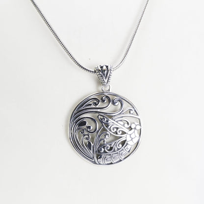 Dragonfly necklace pendant 925 sterling silver with open work filigree, round silver pendant