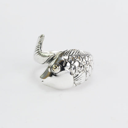 Fish ring 925 sterling silver decorated 18K real gold, animal ring