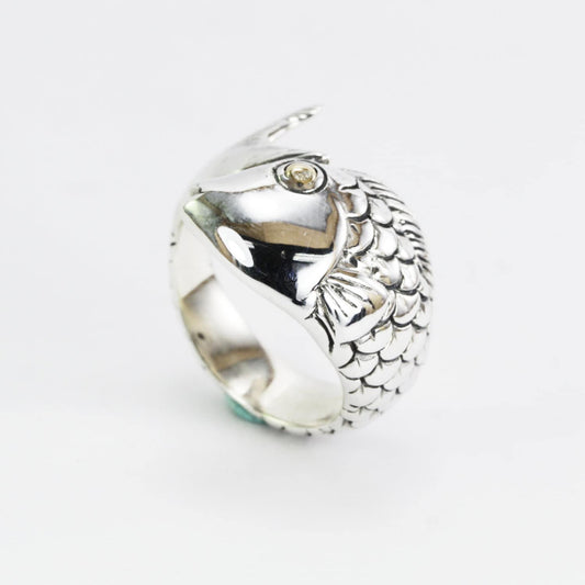 Fish ring 925 sterling silver decorated 18K real gold, animal ring