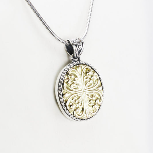 Medallion necklace pendant 18K gold on 925 sterling silver, coin pendant style filigree art real yellow gold
