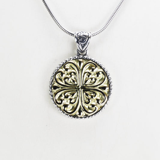 Medallion necklace pendant 18K gold on 925 sterling silver, coin pendant style filigree art real yellow gold