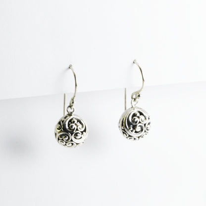 Round earrings dangle drop 925 sterling silver earrings decorated with handcrafted filigree