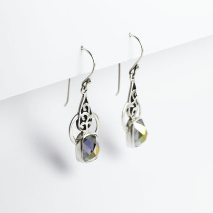Drop earrings with mystique topaz set in 925 sterling silver