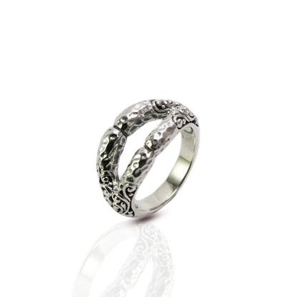 wishbone ring 925 sterling silver decorated with filigree carving and antique finish