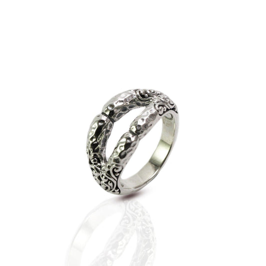 wishbone ring 925 sterling silver decorated with filigree carving and antique finish