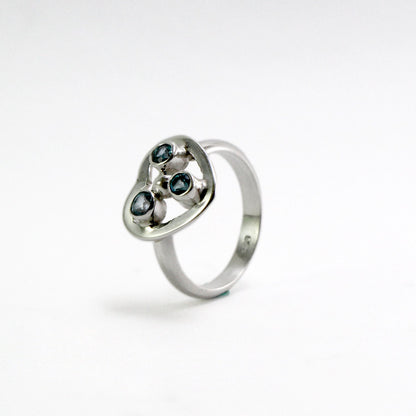 three stones ring heart shape 925 sterling silver blue topaz ring