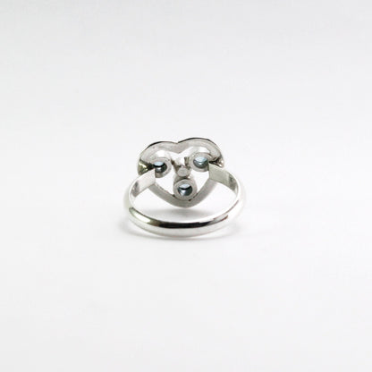 three stones ring heart shape 925 sterling silver blue topaz ring