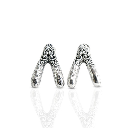 Wishbone stud earrings 925 sterling silver decorated with handcrafted filigree