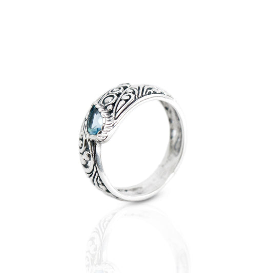 open work ring with genuine blue topaz in 925 sterling silver