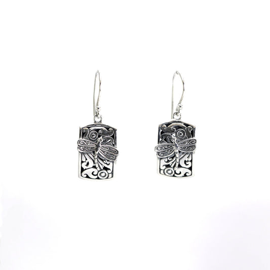 Dragonfly earrings 925 sterling silver dangle drop earring open work filigree