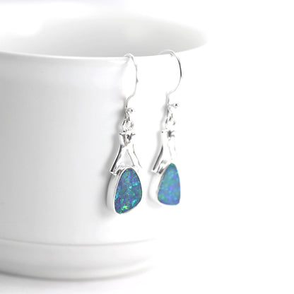 Blue opal earrings dangle set in 925 sterling silver, fire opal earrings