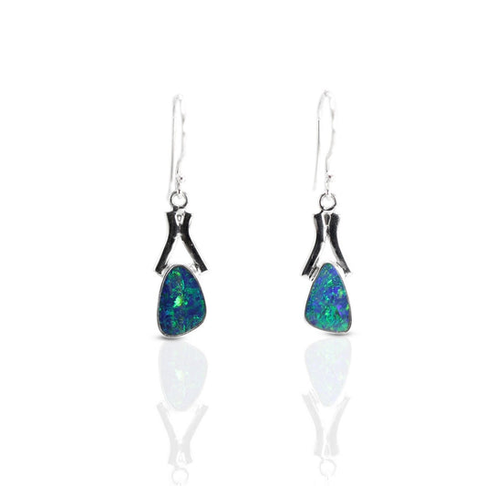 Blue opal earrings dangle set in 925 sterling silver, fire opal earrings