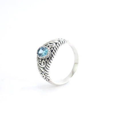 open work ring with genuine Oval blue topaz in 925 sterling silver, cable style ring