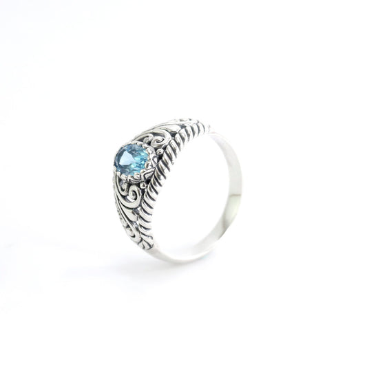 open work ring with genuine Oval blue topaz in 925 sterling silver, cable style ring