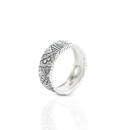 wide band silver ring 925 sterling silver decorated with boho style
