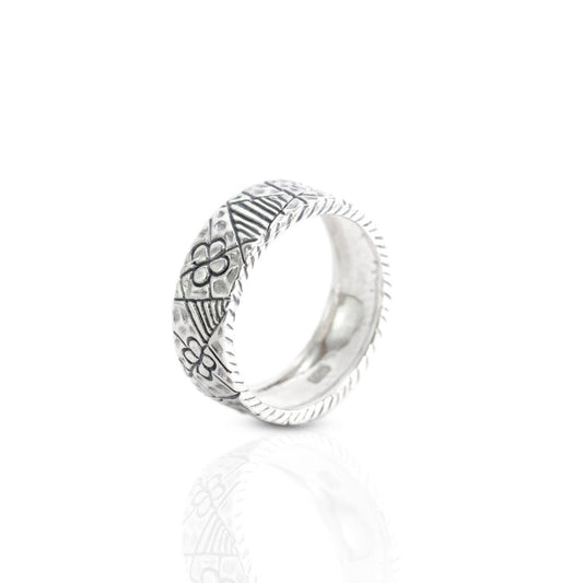 wide band silver ring 925 sterling silver decorated with boho style