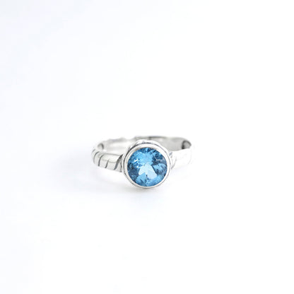 Blue topaz ring 925 sterling silver, round topaz ring, cable ring