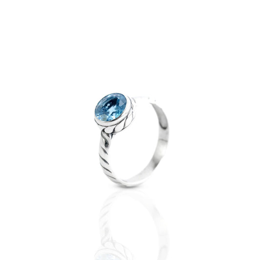 Blue topaz ring 925 sterling silver, round topaz ring, cable ring