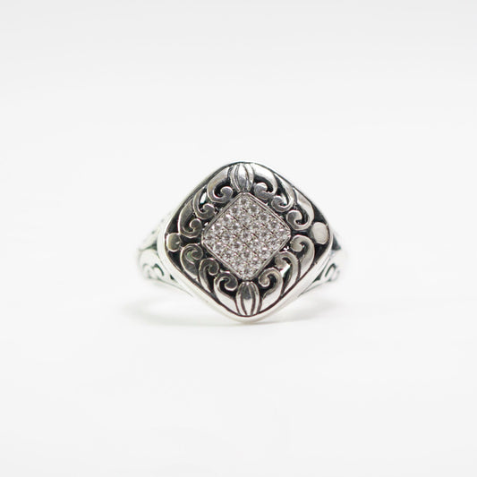 925 sterling silver ring decorated with genuine zirconia and open work filigree
