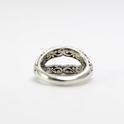 wishbone ring 925 sterling silver decorated with filigree carving and antique finish