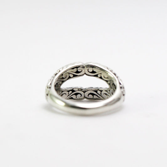 wishbone ring 925 sterling silver decorated with filigree carving and antique finish