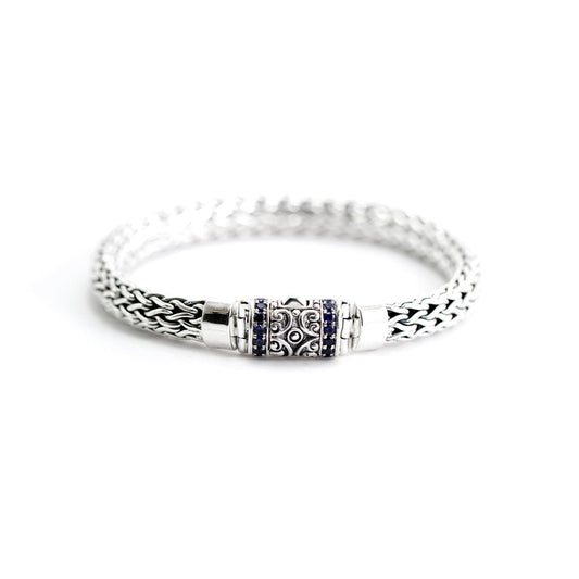 Dragon Bone woven chain 925 sterling silver 10mm bracelet decorated with genuine sapphire,