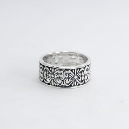 wide band silver ring 925 sterling silver decorated with open work filigree