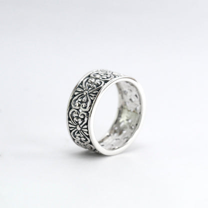 wide band silver ring 925 sterling silver decorated with open work filigree
