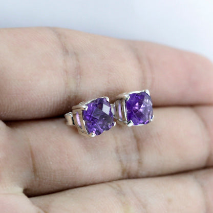 amethyst stud earrings set in 925 sterling silver