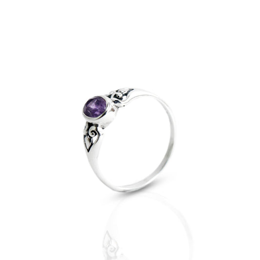Amethyst ring 925 sterling silver with swirl filigree