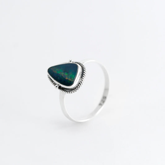 Fire Opal ring 925 sterling silver bezel set decorated with cable edge