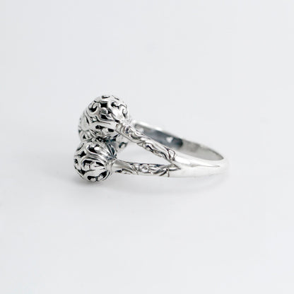 Bypass ring 925 sterling silver decorated with filigree ornament ball