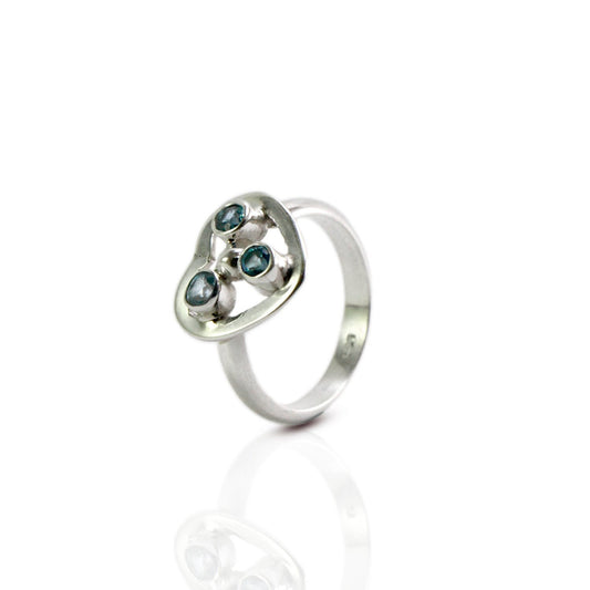 three stones ring heart shape 925 sterling silver blue topaz ring