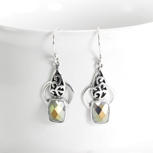 Drop earrings with mystique topaz set in 925 sterling silver