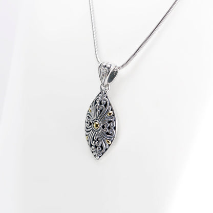 marquise pendant 925 sterling silver decorated with filigree art and 18K gold accent