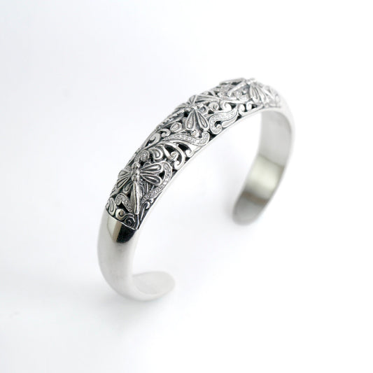 iconic dragonfly bangle 925 sterling silver decorated with open work filigree and white zircon