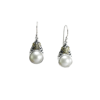 white mabe pearl earrings 925 sterling silver decorated with 18K yellow gold, 13 mm mabe earrings