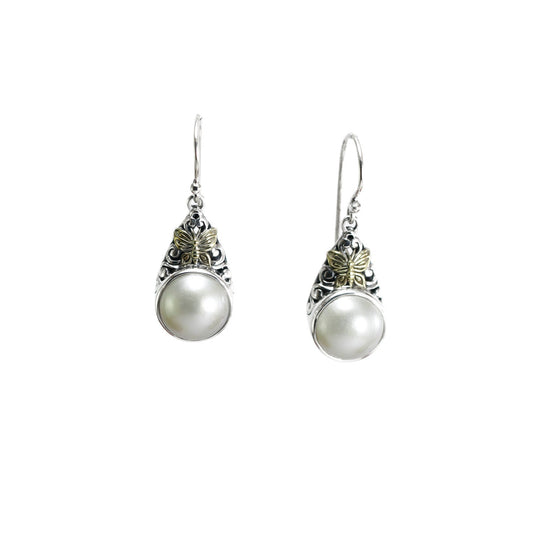 white mabe pearl earrings 925 sterling silver decorated with 18K yellow gold, 13 mm mabe earrings