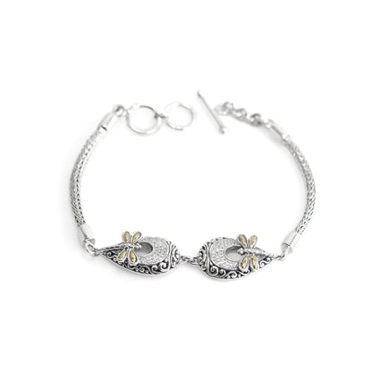 dragonfly bracelet 925 sterling silver decorated with 18K gold and white zircon