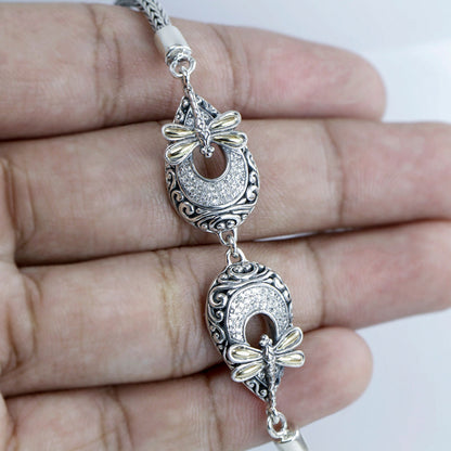 dragonfly bracelet 925 sterling silver decorated with 18K gold and white zircon
